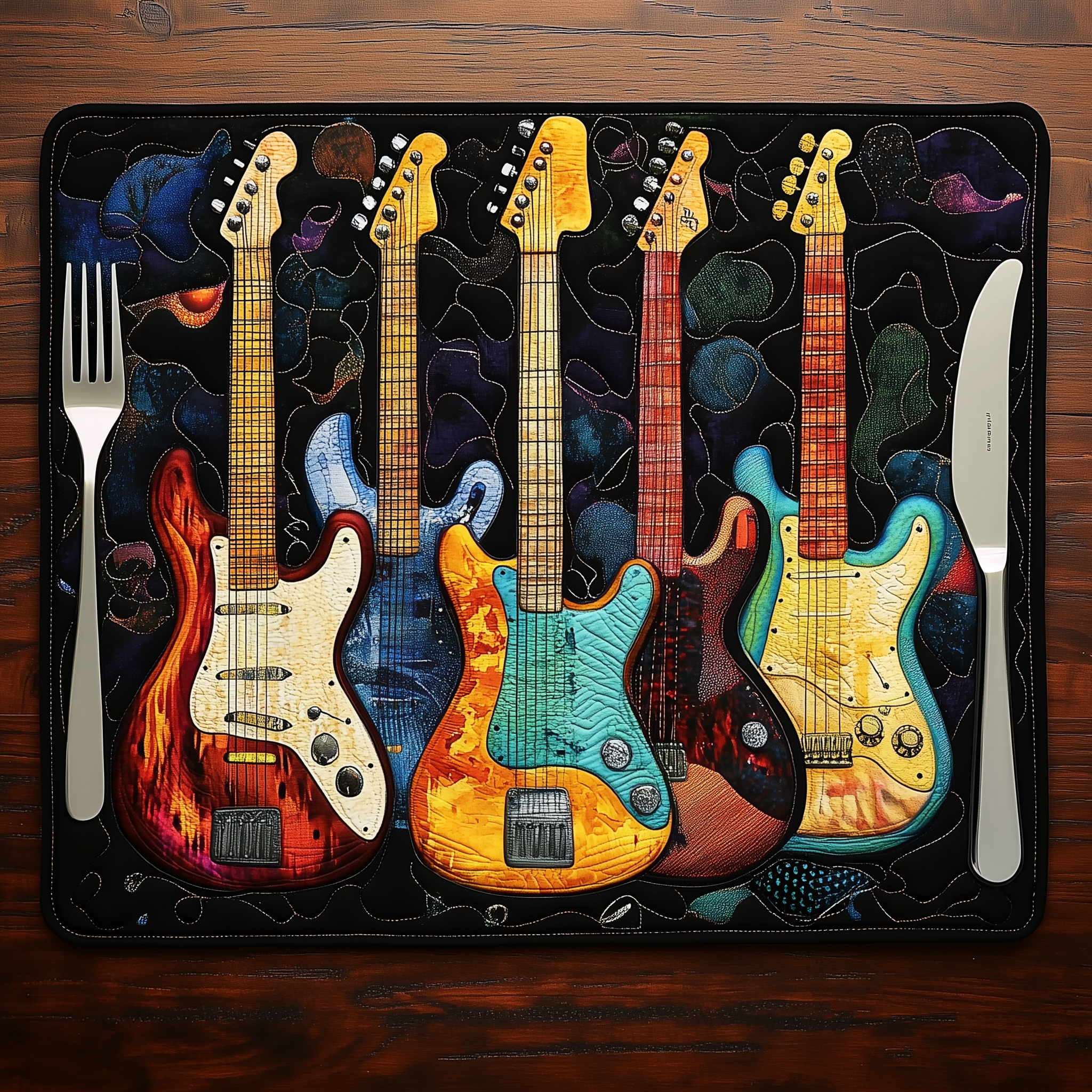 Guitars Quilted Place Mat Modern Dining Placemat Guitar Christmas Gift Ideas