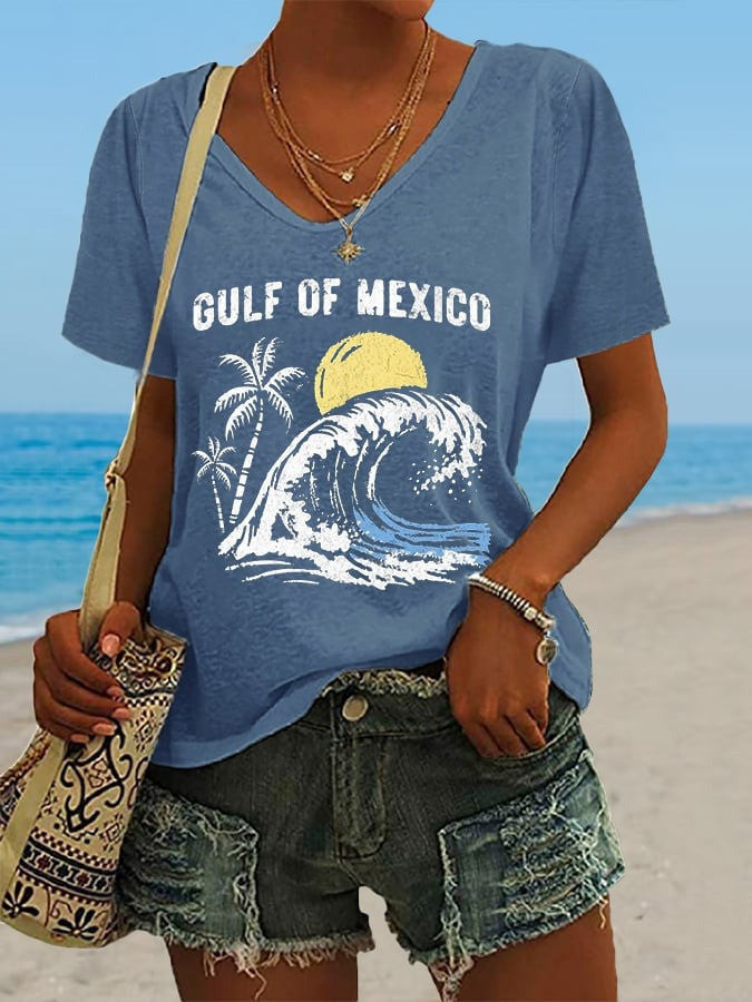 Gulf Of Mexico V-neck T-Shirt Deport Elon Anti Trump Shirt Political Gifts For Women