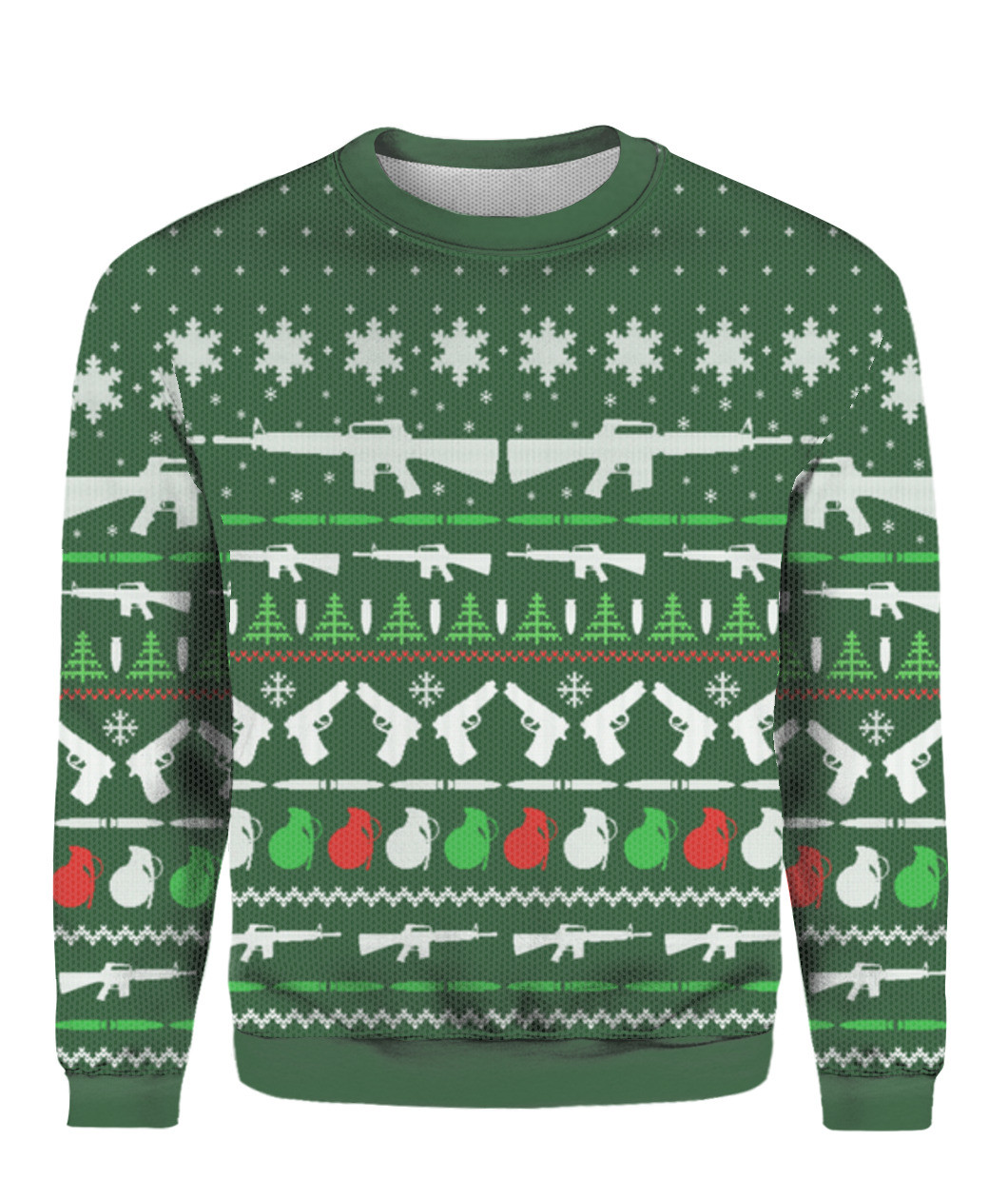 Gun Christmas Sweater Green Trendy Christmas Sweater for Winter Outfits