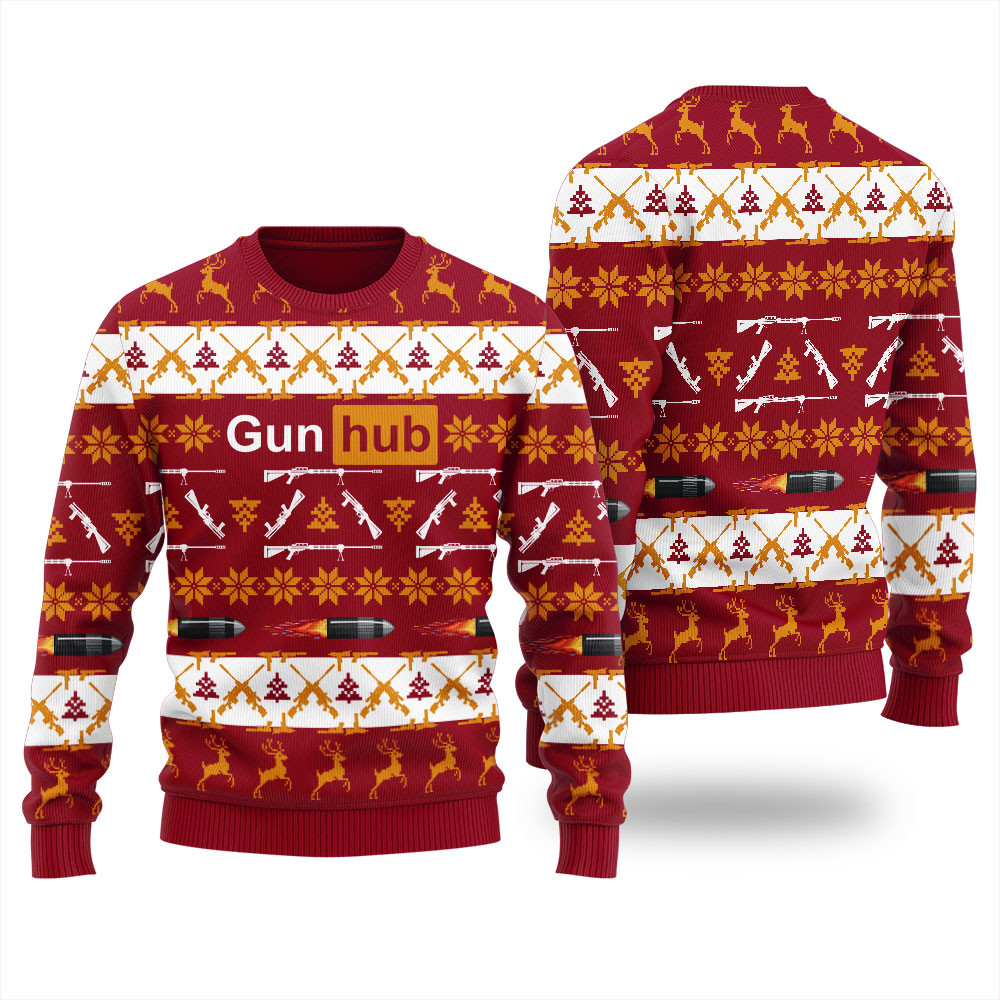Gun Hub Mens Ugly Christmas Sweater Perfect Gift Sweater for Friends and Family