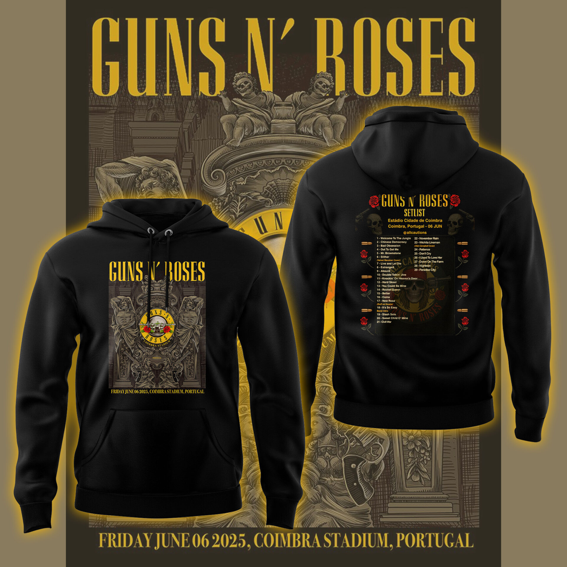 Gun N's Roses Setlist Coimbra Stadium Hoodie Unique Gifts For Music Lovers