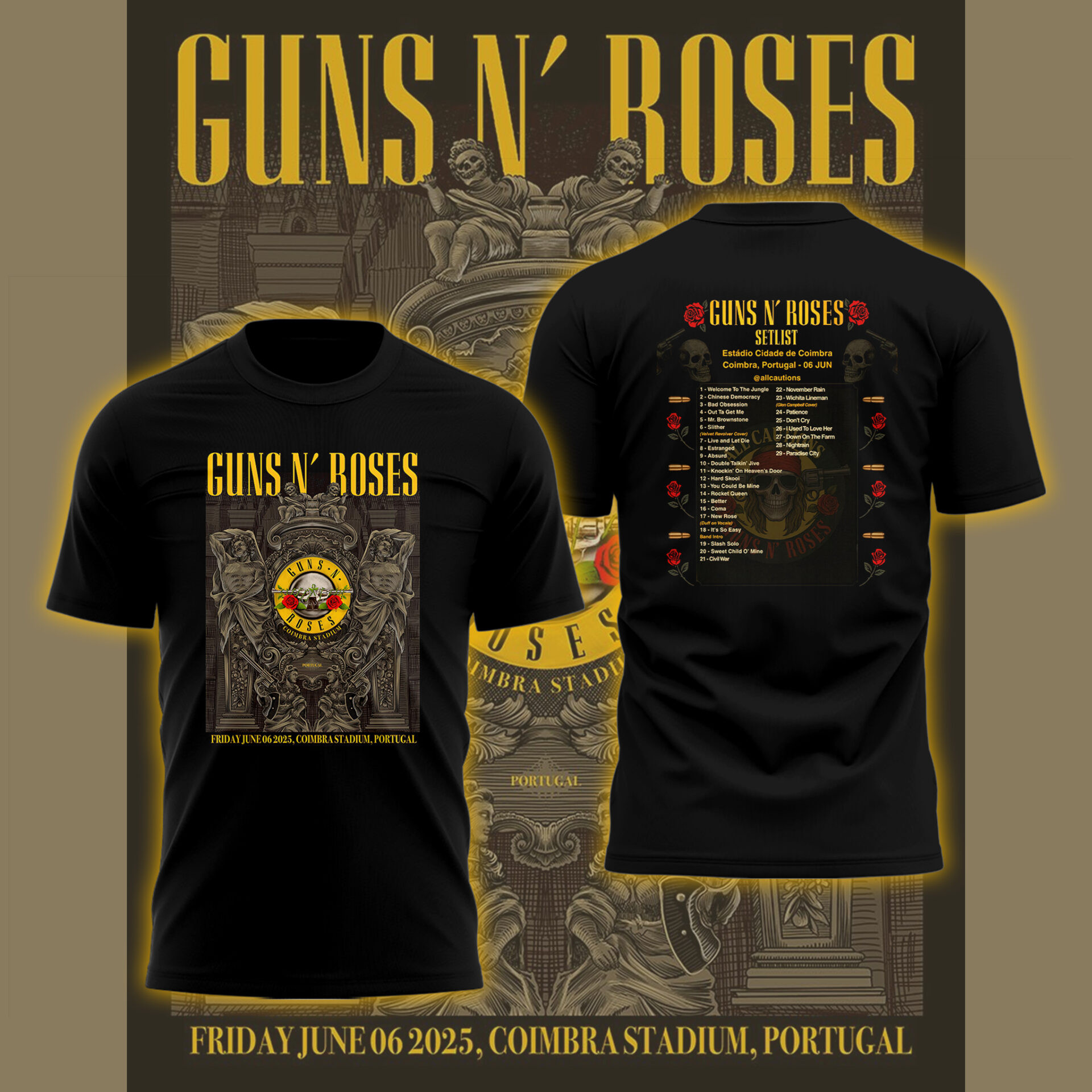 Gun N's Roses Setlist Coimbra Stadium T-Shirt Unique Gifts For Music Lovers