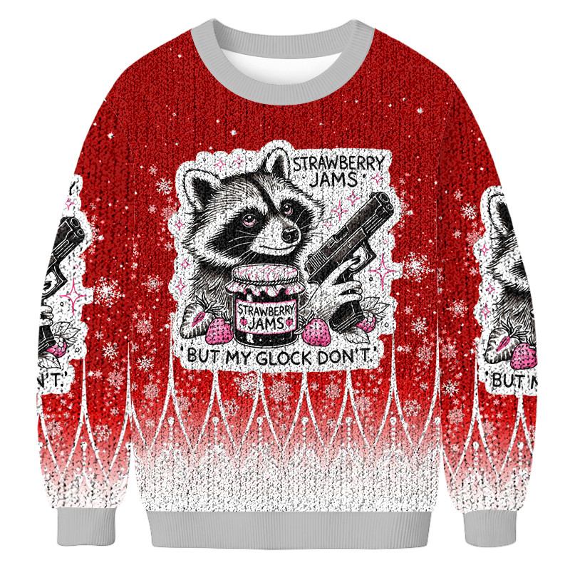 Gun Wielding Raccoon Fun Christmas Ugly Sweater Festive Wear Christmas Gift For Raccoon Lovers
