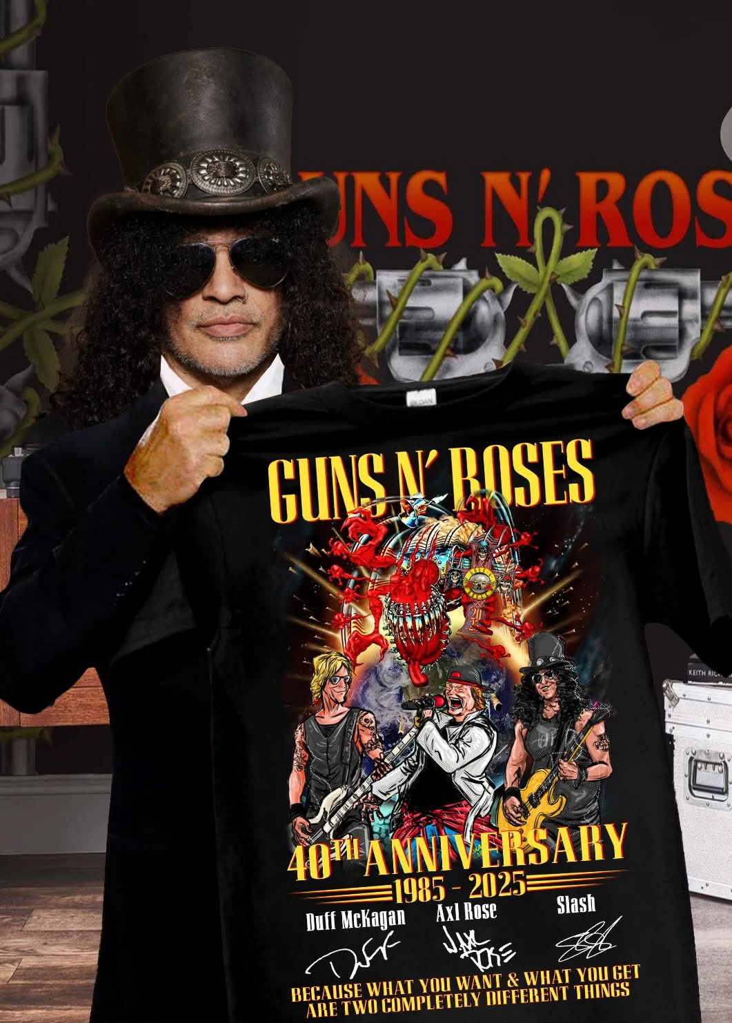 Guns N Roses 40Th Anniversary 1985-2025 T-Shirt Gifts For Rock Music Lovers