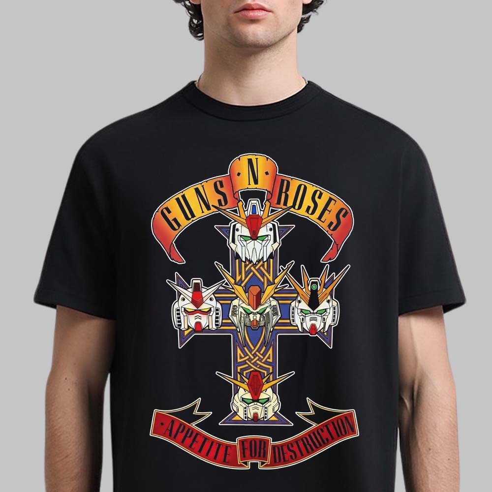 Guns N Roses Appetite For Destruction X Gundam Cross Logo T-Shirt Guns N'Roses Fan Merch