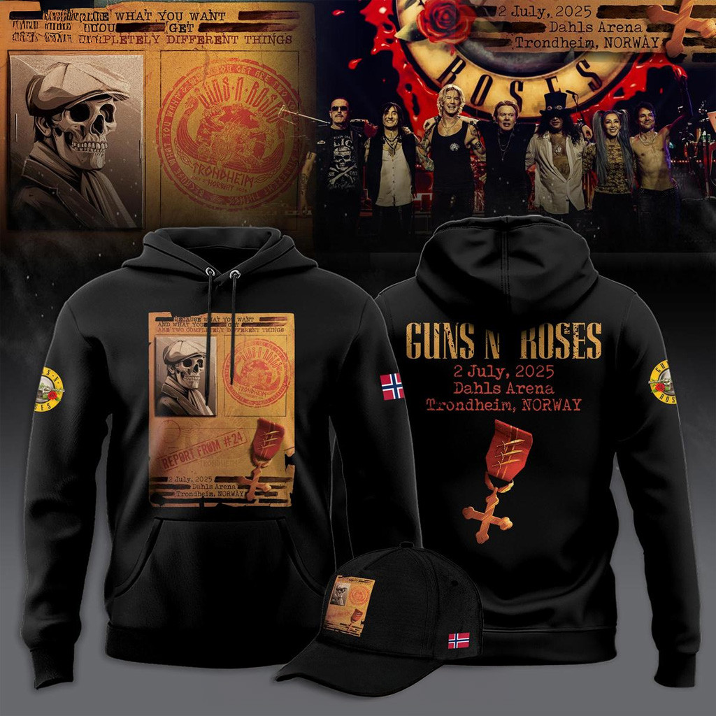 Guns N Roses Trondheim Norway 2025 Tour Hoodie Guns N Roses Merch Gifts For Music Lovers