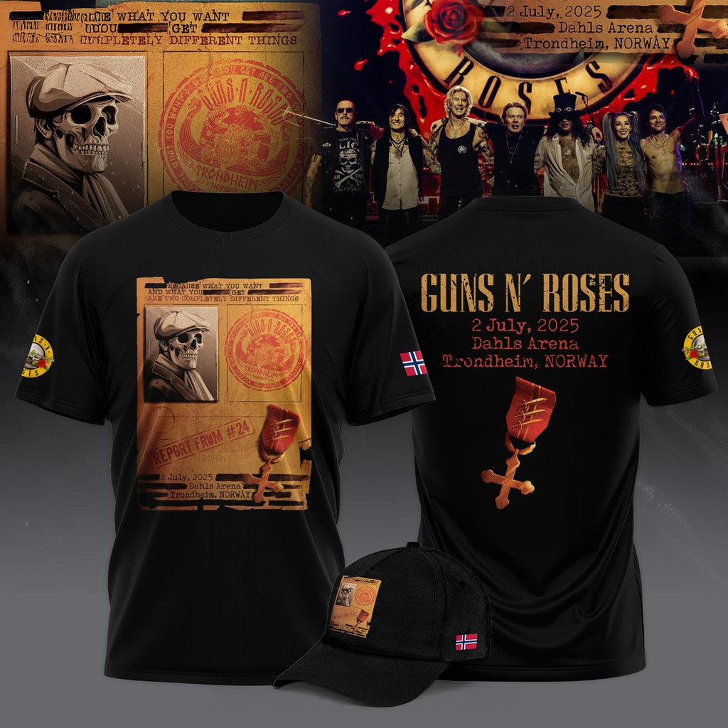 Guns N Roses Trondheim Norway 2025 Tour T-Shirt Guns N Roses Merch Gifts For Father