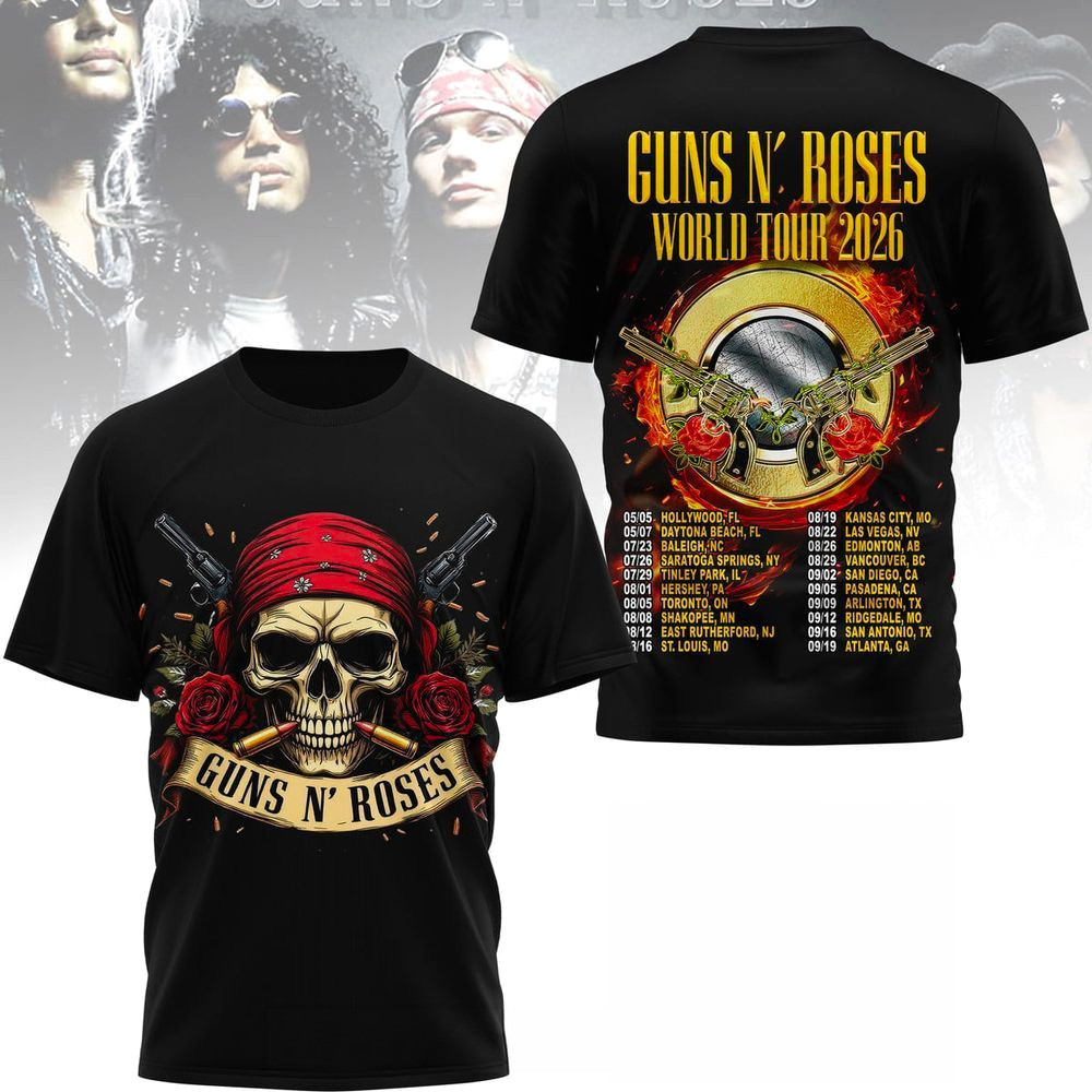 Guns N' Roses World TOur 2026 T-Shirt Guns N' Roses Merch Gift Ideas For Fan