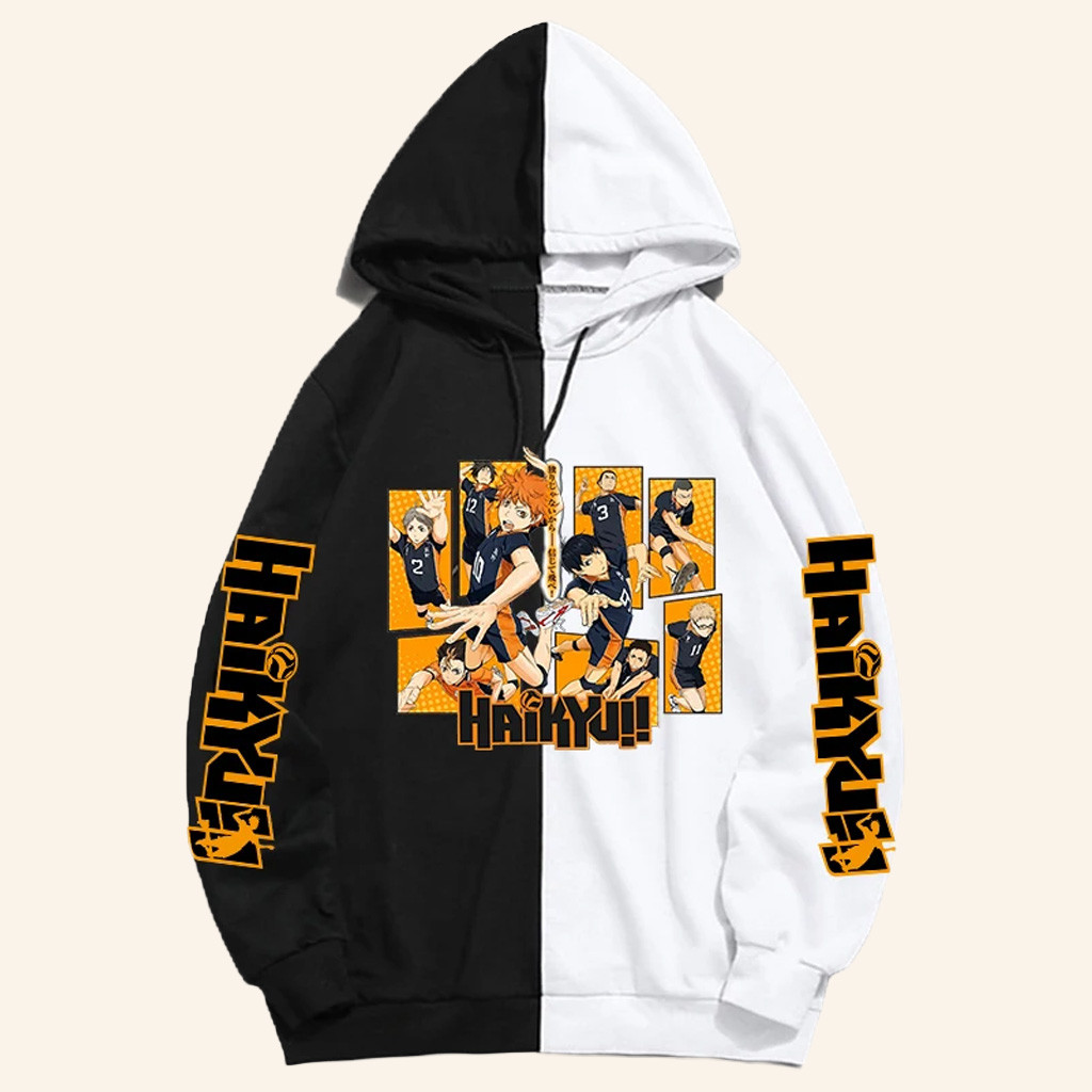 Haikyuu Merch Volleyball Team Black And White Hoodie Best Gifts For Anime Fans