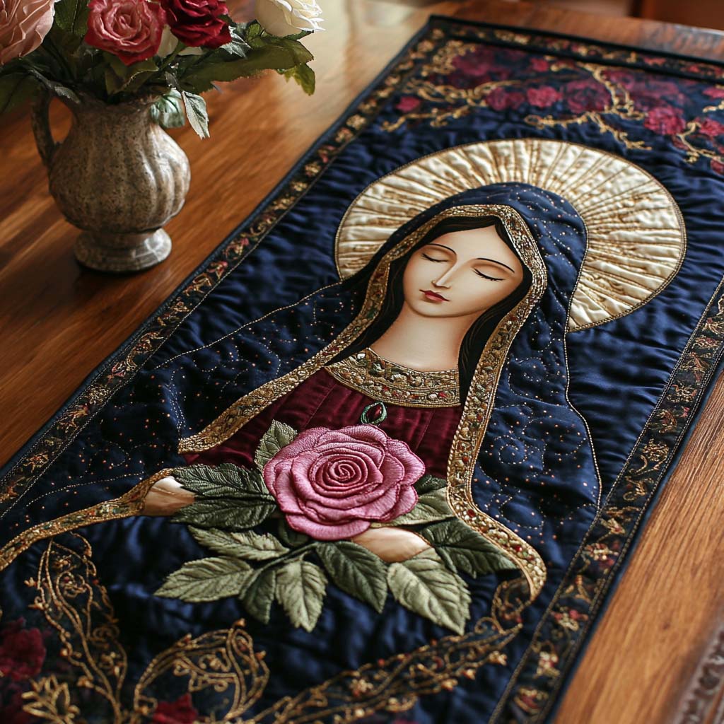 Hail Mary Quilted Table Runner Christmas Dining Room Decor Gifts For Religious Woman