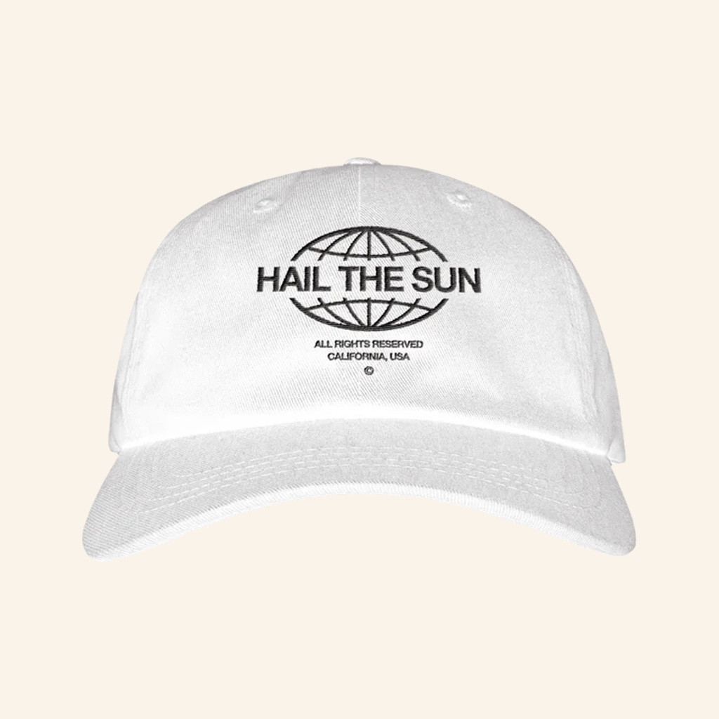 Hail The Sun Merch White Globe Embroidered Hat Music Lover Gifts For Him Hail The Sun Merch White Globe Embroidered Hat Music Lover Gifts For Him
