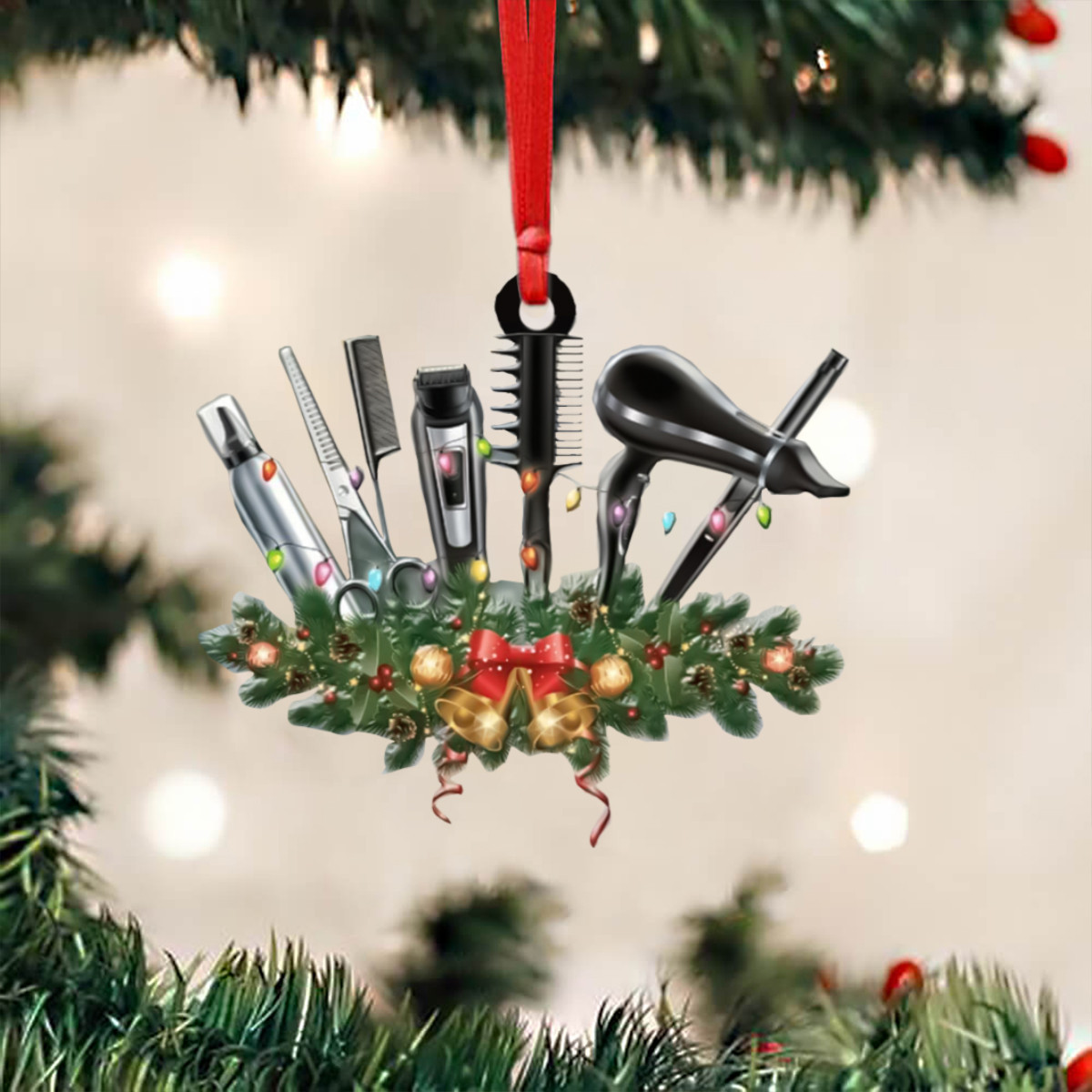 Hairdressing And Cutting Tools Ornament Hair Salon Christmas Ornament For Hairdresser