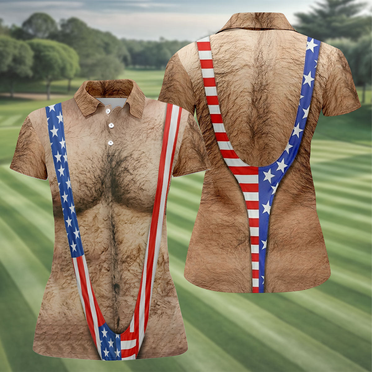 Hairy Body Funny Patriotic Golf Polo Shirt Golf Attire For Women Gifts For Female Golfers