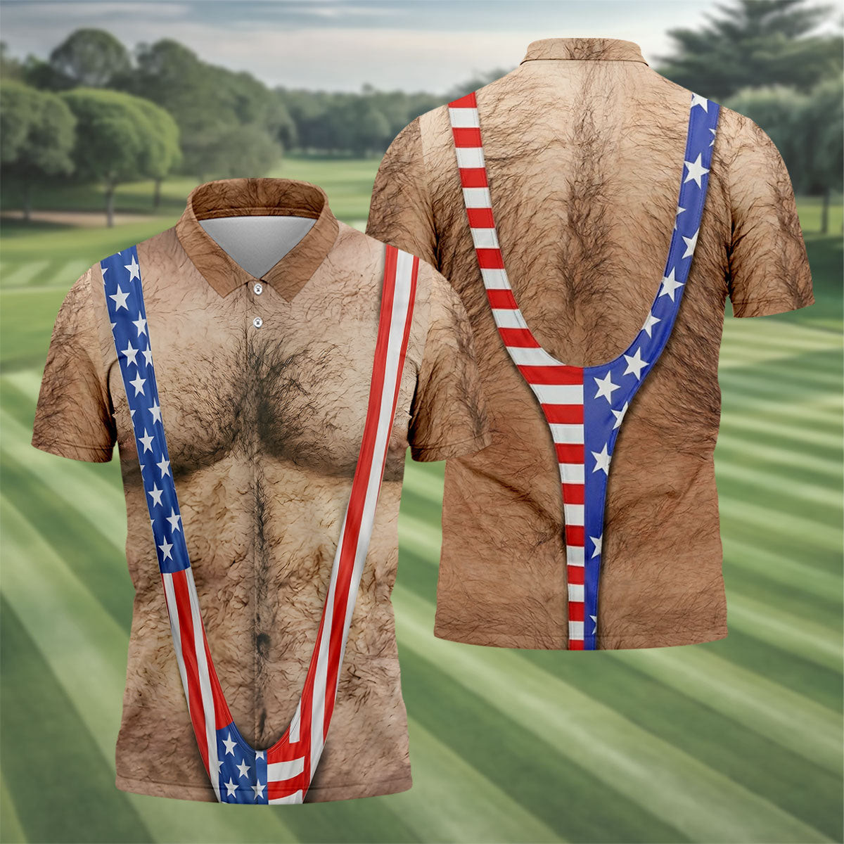 Hairy Body Funny Patriotic Golf Polo Shirt Mens Polo Golf Shirts Cool Golf Gifts For Dad
