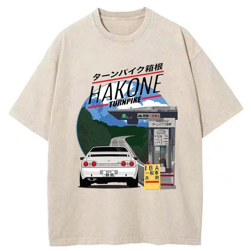 Hakone Nissan Skyline R32 JDM Washed T-Shirt Soft Comfortable Daily T Shirt Gifts For Sister