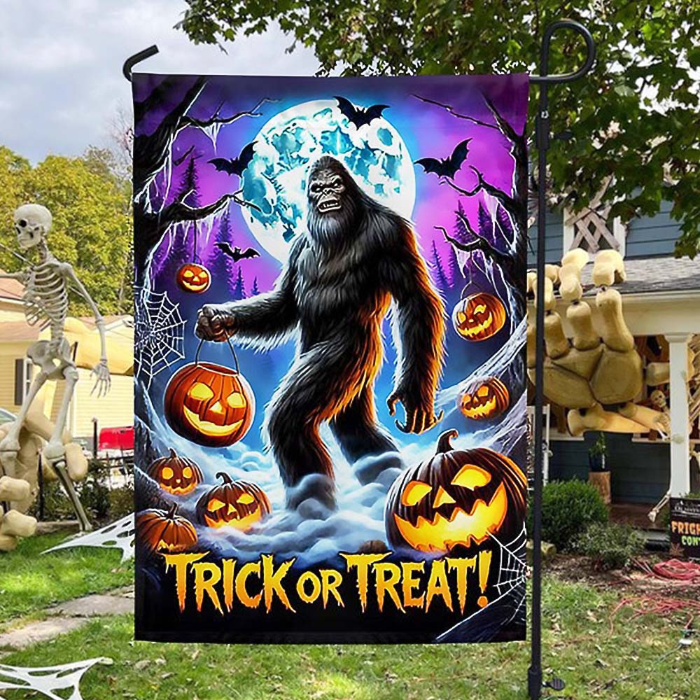 Halloween Bigfoot Trick Or Treat Flag Gift For Adults On Halloween Day
