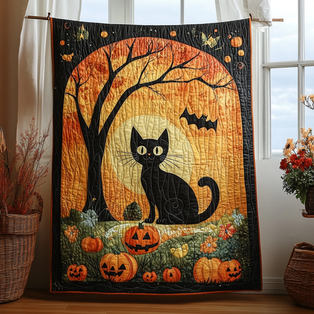 Halloween Black Cat Quilted Blanket Cute Blankets For Her