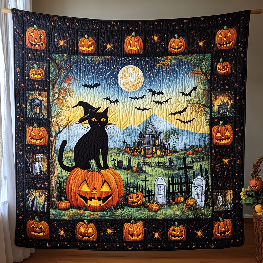 Halloween Black Cat Quilted Blanket Cute Blankets For Her