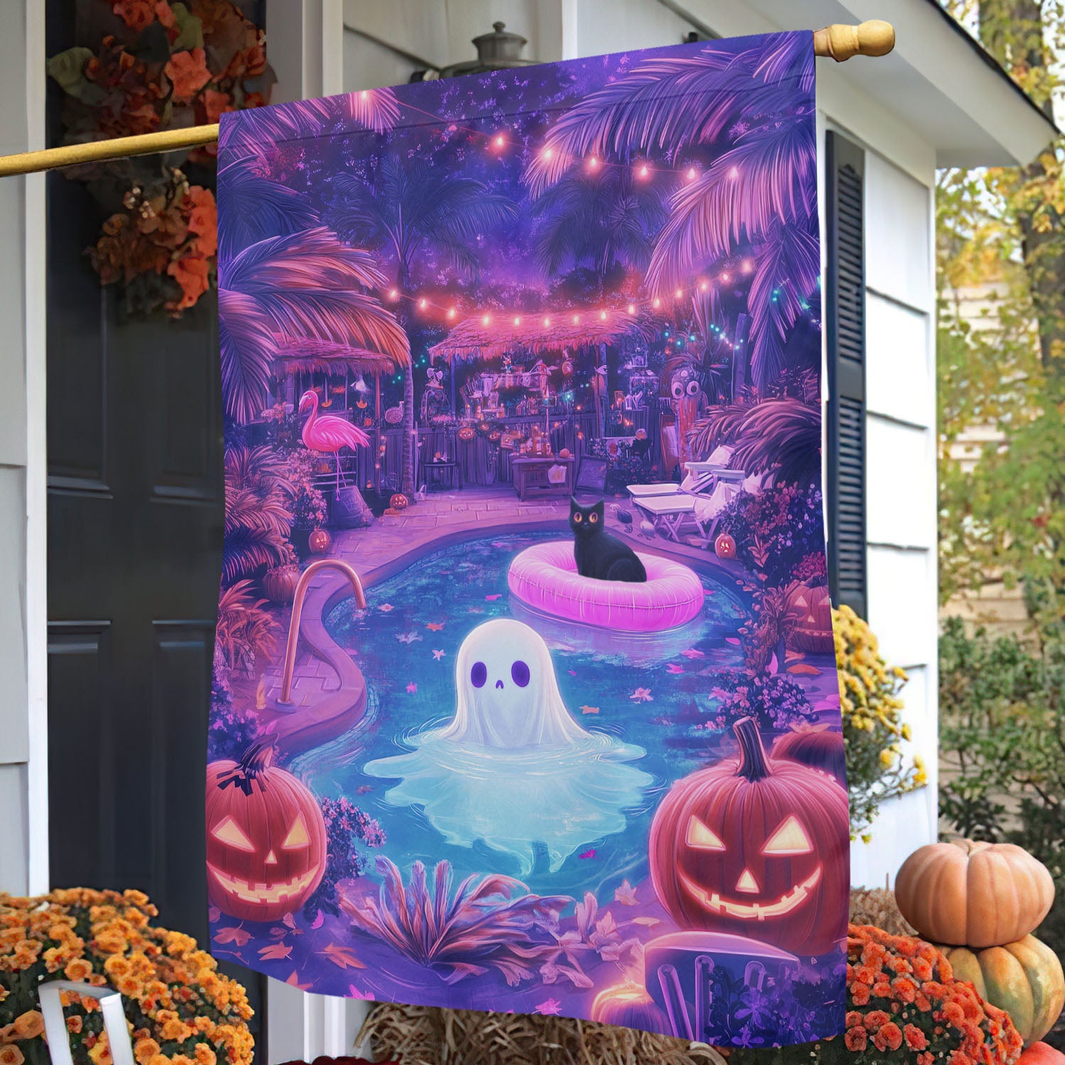 Halloween Boo Cat House Flag Tropical Spooktacular Yard Flag Scary Season Gift For Ghost Lovers