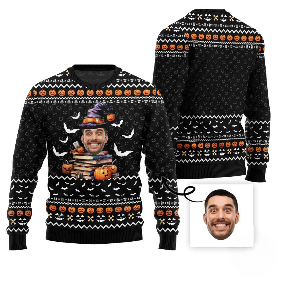 Halloween Book Custom Face Ugly Sweater Funny Christmas Sweaters For Women