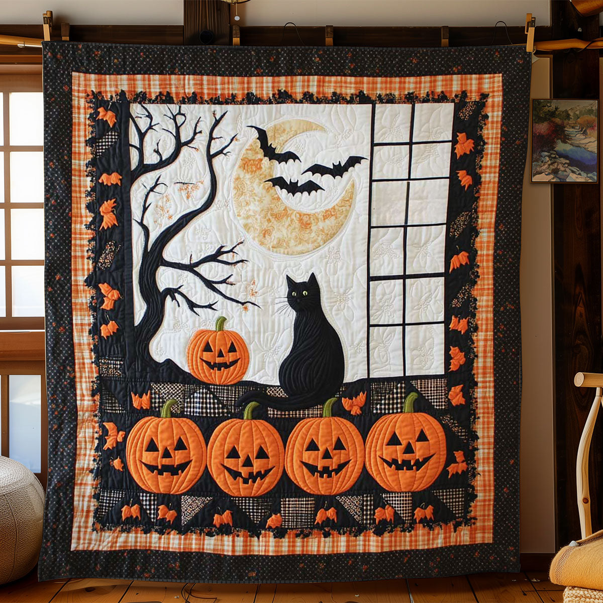 Halloween Cat Magic Quilted Blanket Throws And Blankets Holiday Gifts For Cat Lovers