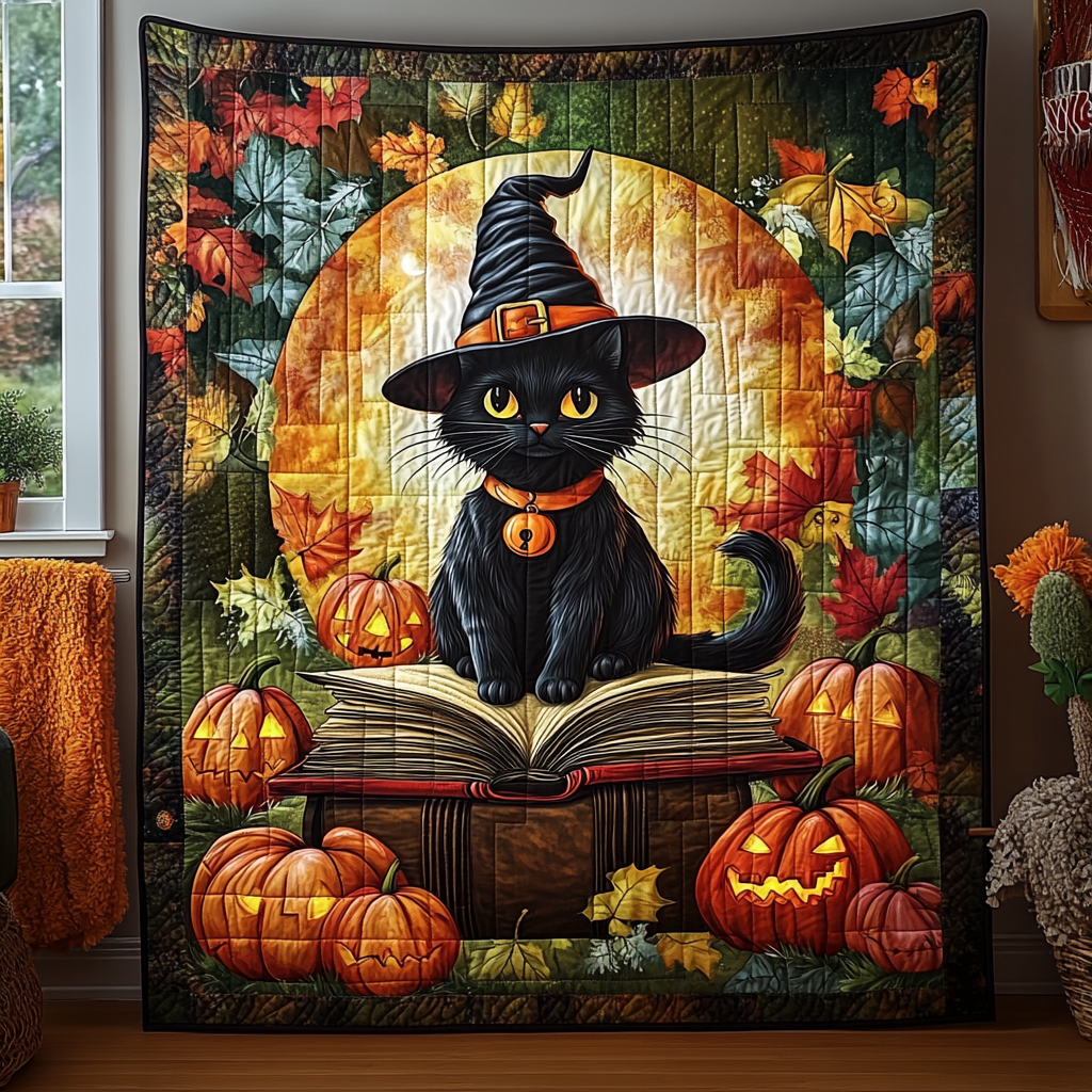Halloween Cat Quilted Blanket Halloween Gifts For Adults