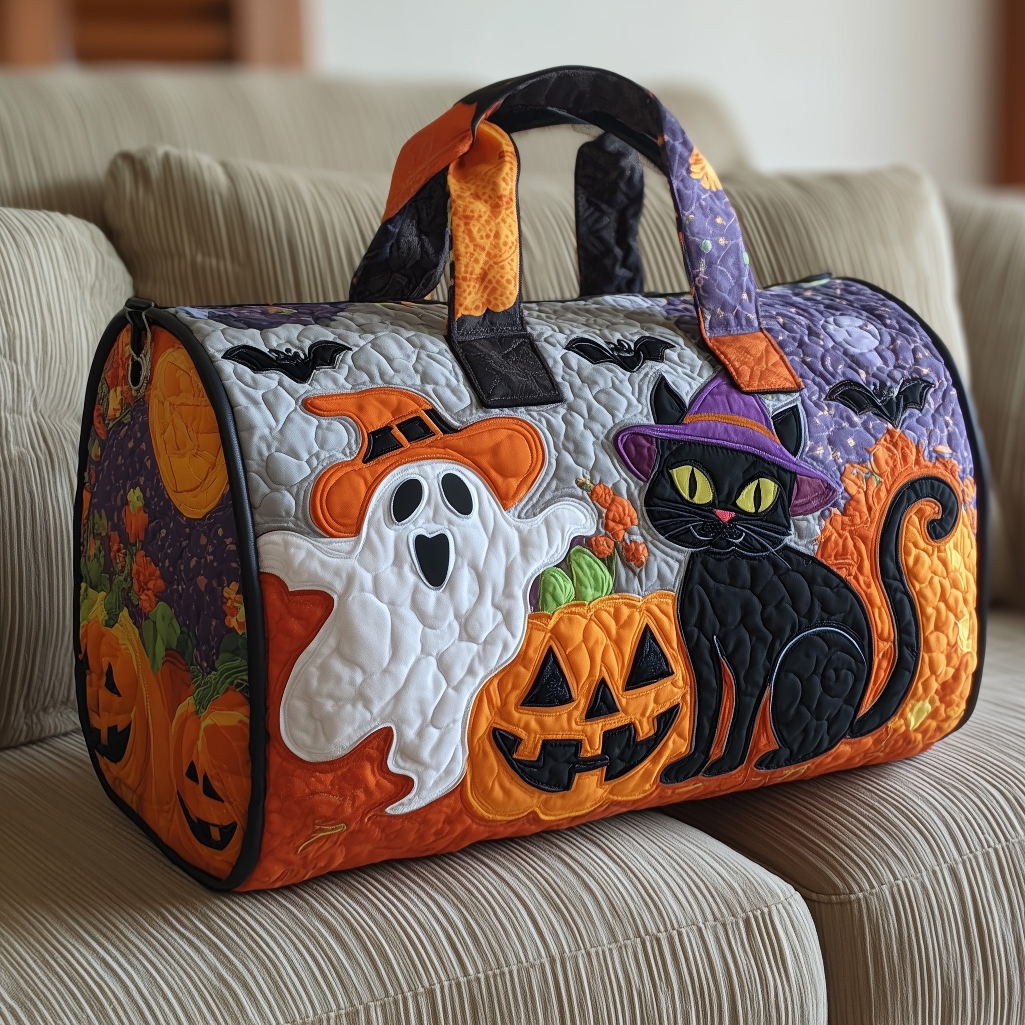 Halloween Cat Quilted Duffle Bag Father's Day Gift Idea