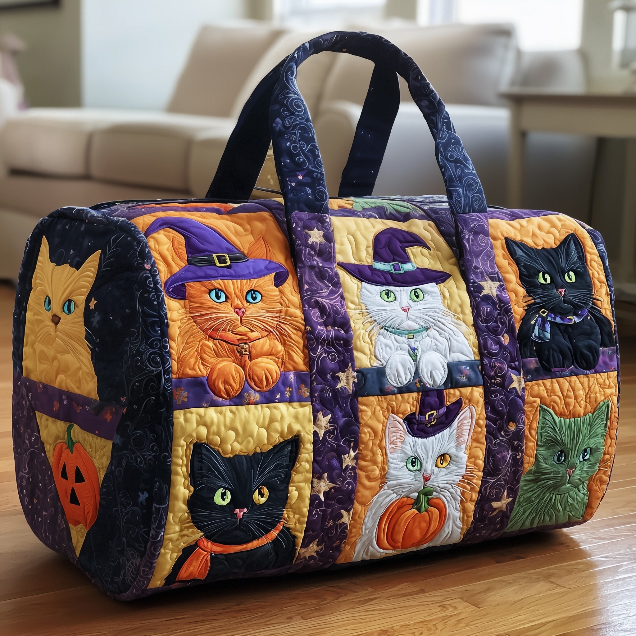 Halloween Cat Quilted Duffle Bag Graduation Gift Idea