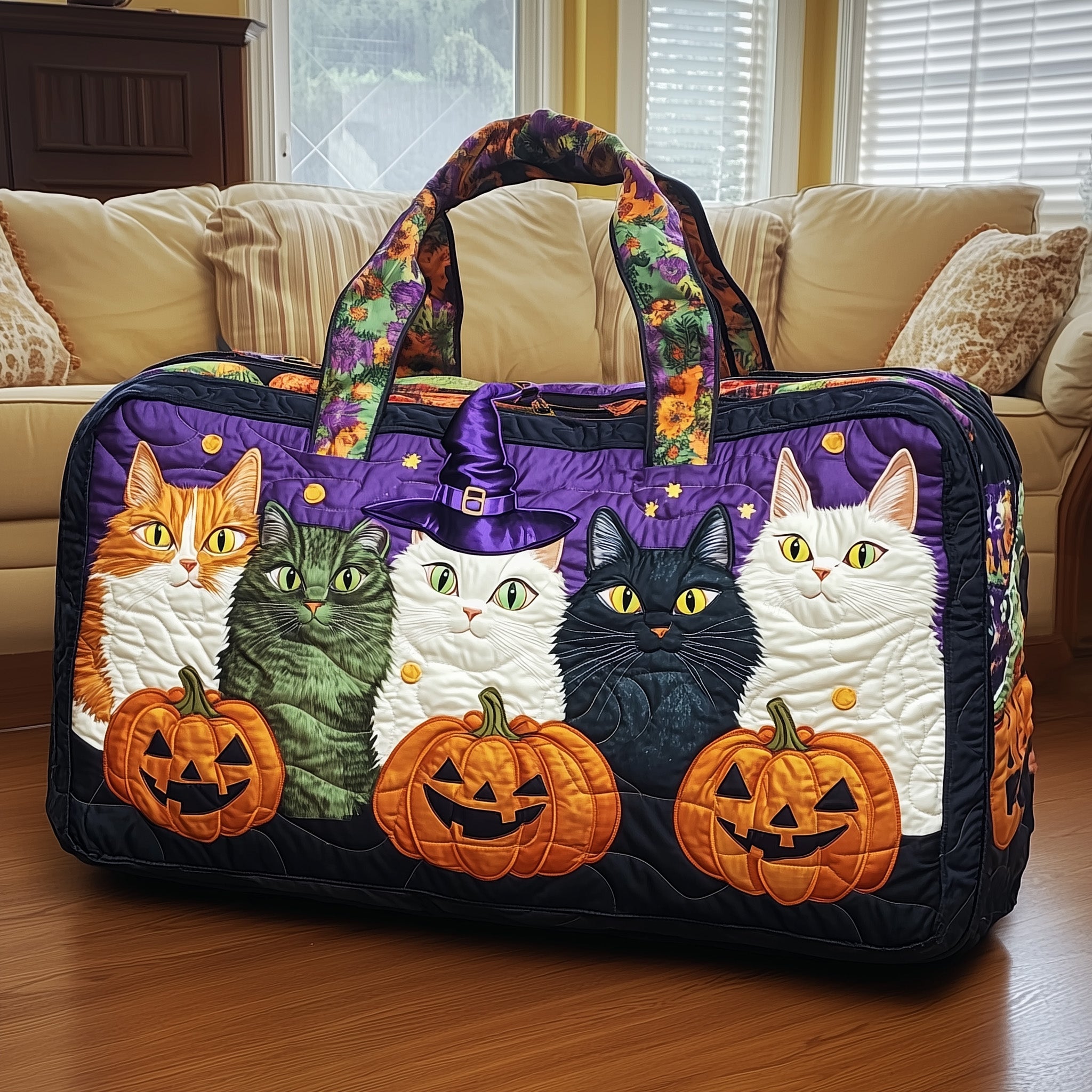 Halloween Cat Quilted Duffle Bag Halloween Gift Idea