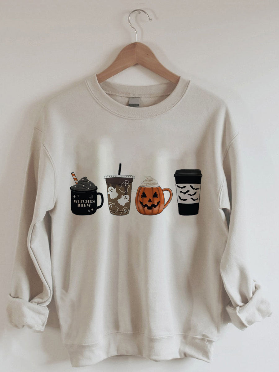 Halloween Coffee And Pumpkin Sweatshirt Funny Clothing Cool Gifts For Christmas