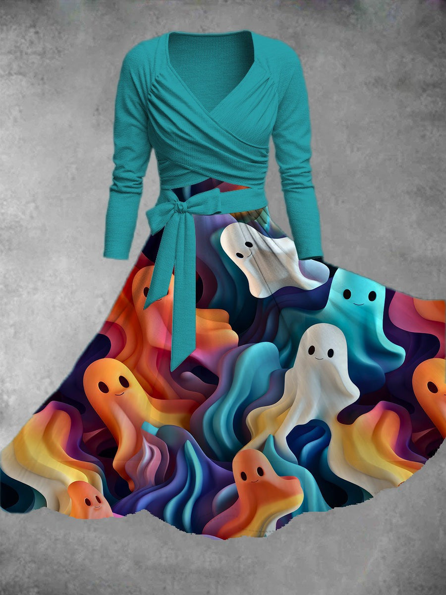 Halloween Colorful Ghost Two Piece Dress Ladies Halloween Dress Cute Boo Spooky Clothing Halloween Colorful Ghost Two Piece Dress Ladies Halloween Dress Cute Boo Spooky Clothing