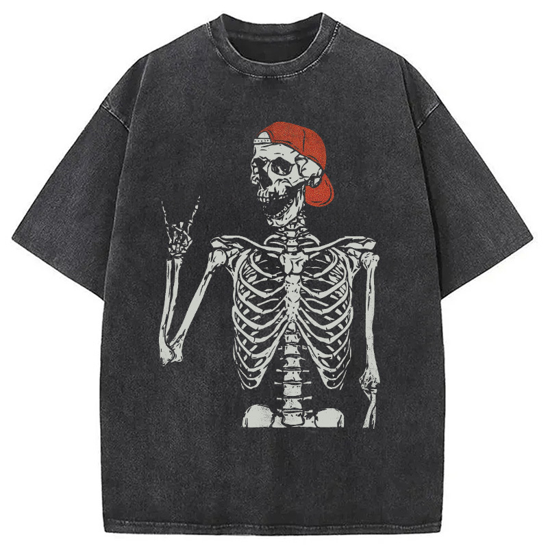 Halloween Cool Boy Skeleton Washed T-Shirt Funny Graphic Gift For Friends Gifts For BFF