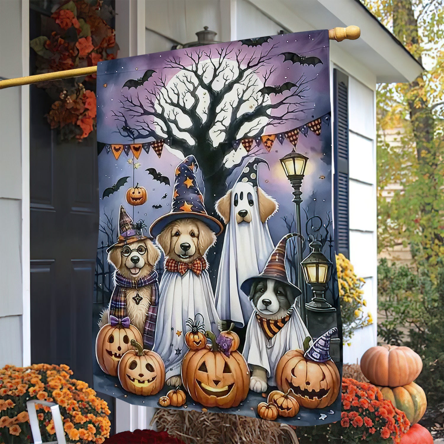 Halloween Dog Garden Flag Spooky Season Outdoor Decor Yard Flag Gift For Dog Lovers