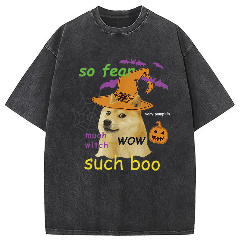 Halloween Doge Washed T-Shirt Retro Streetwear Graphic Top Gifts For Best Friend