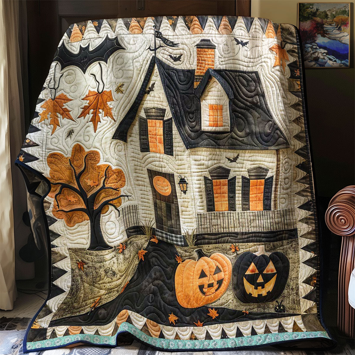 Halloween Enchanted Cottage Quilt Blanket Best Throw Blanket Halloween Gifts for Adults