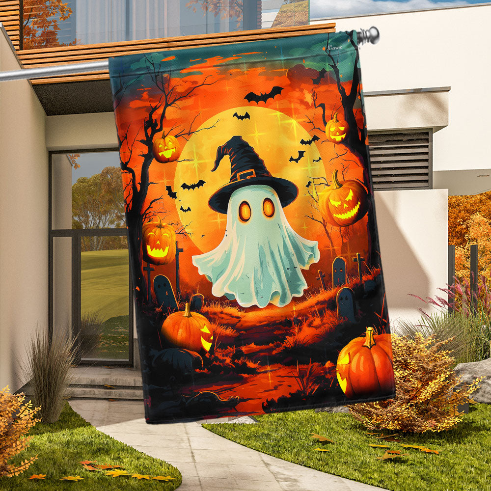 Halloween Flag Cute Ghost Flag With Double Sided Canvas For Garden Yard Porch Home Decorat