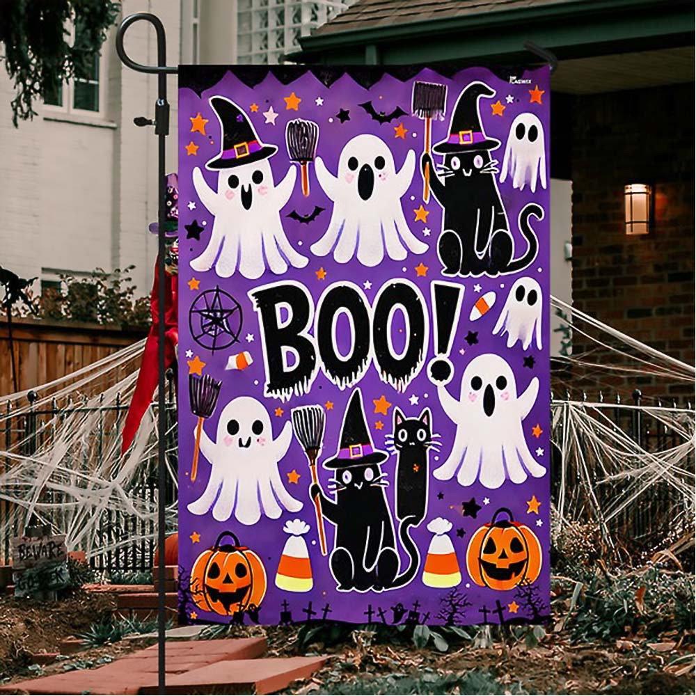 Halloween Flag Ghost Boo Black Cat Pumpkin Flag Unique Gift For Friends and Family
