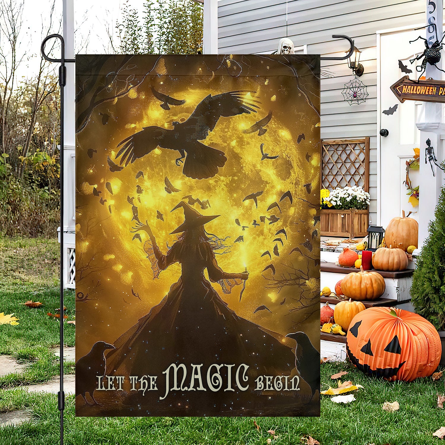 Halloween Flag Let The Magic Begin Outdoor Decor Halloween Witchy Gift Ideas