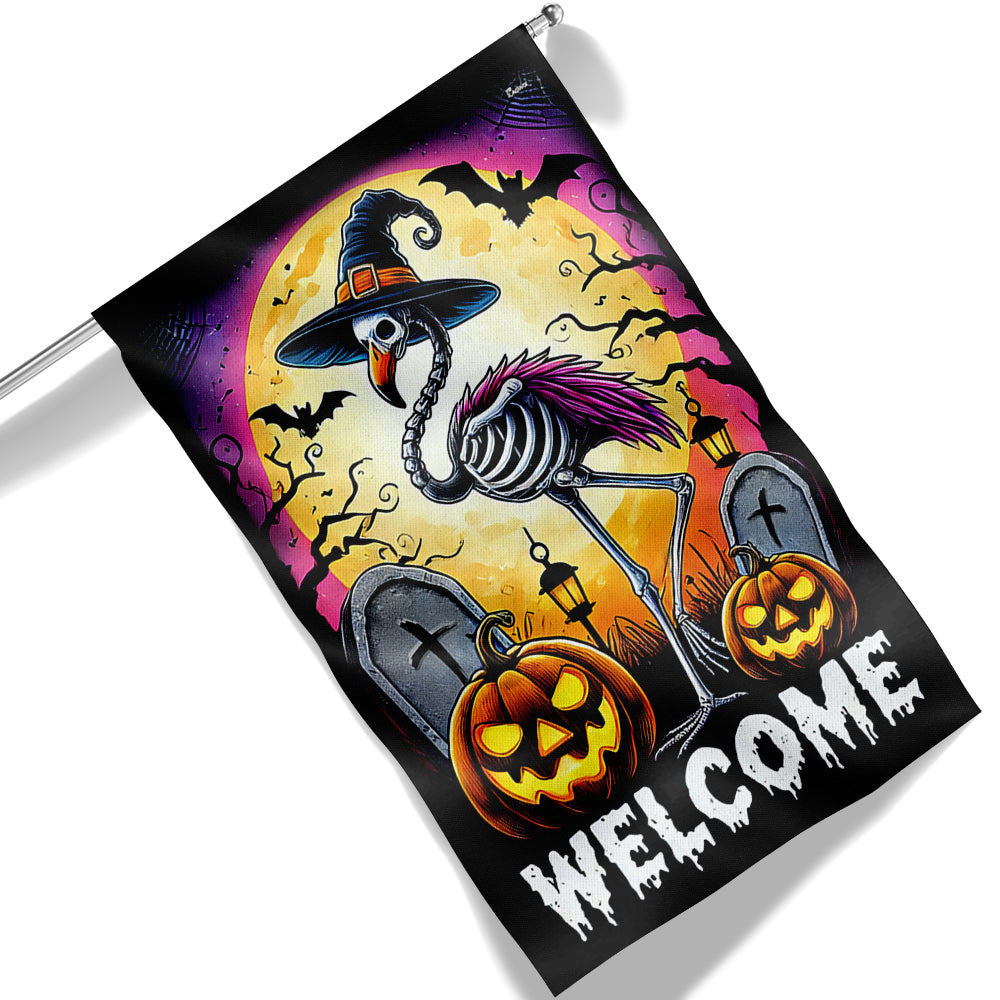 Halloween Flamingo Witch Pumpkin Flag