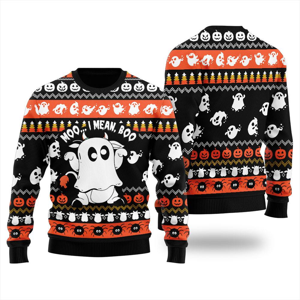 Halloween Ghost Cow Ugly Christmas Sweater For Women Custom Holiday Sweater Merch That Warms the Heart