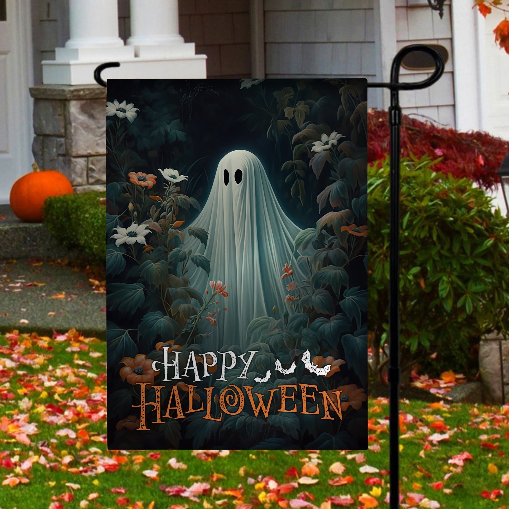 Halloween Ghost Flag Baby Ghost In Flowers Garden Happy Halloween Gift For Ghost Lovers