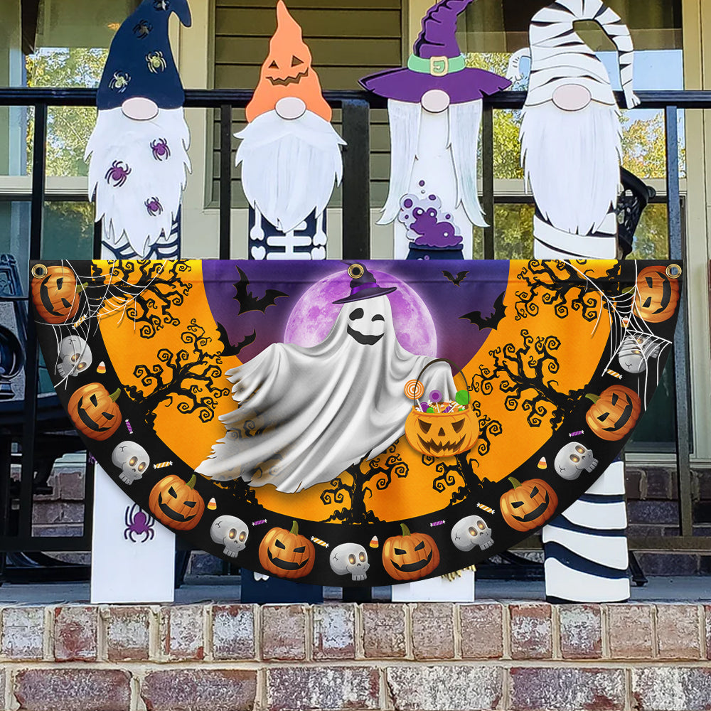 Halloween Ghost Pumpkins Non Pleated Fan Flag