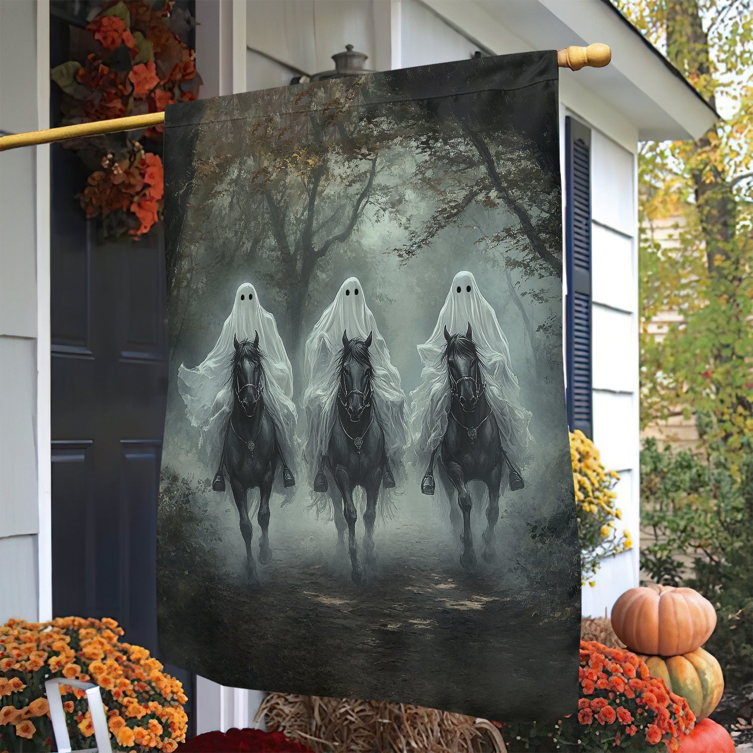 Halloween Ghost Riding Horse Flag The Silent Riders Spooky Season Gift For Horse Riding Lovers