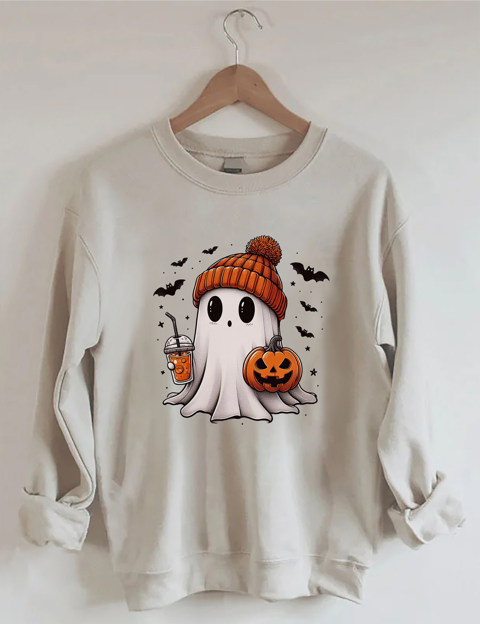 Halloween Ghost Sweatshirt Cartoon Pattern Funny Clothing Gifts For Ghost Lovers