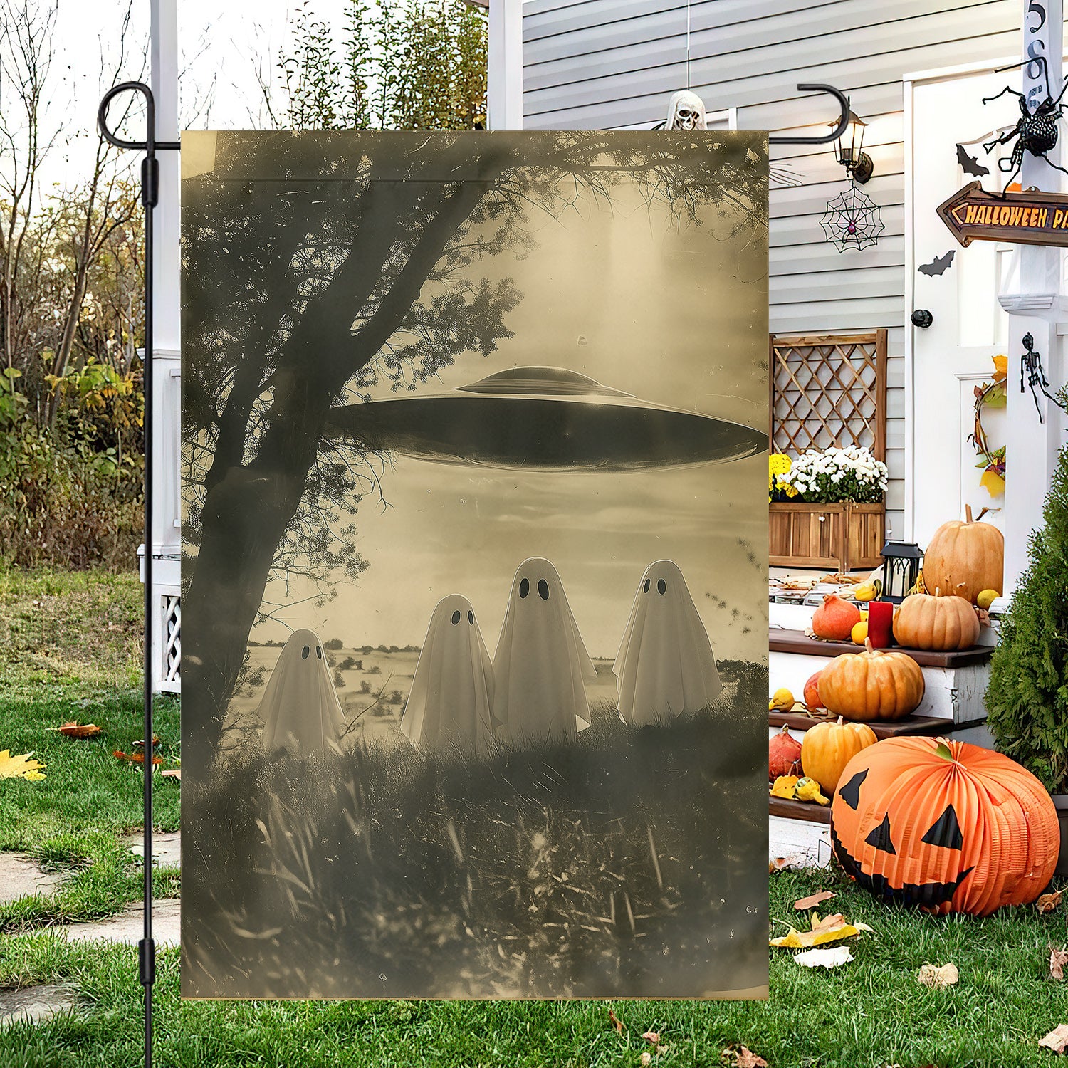 Halloween Ghosts And Ufo Garden Flag The Magical Garden Spooky Season Gift For Ghost Lovers