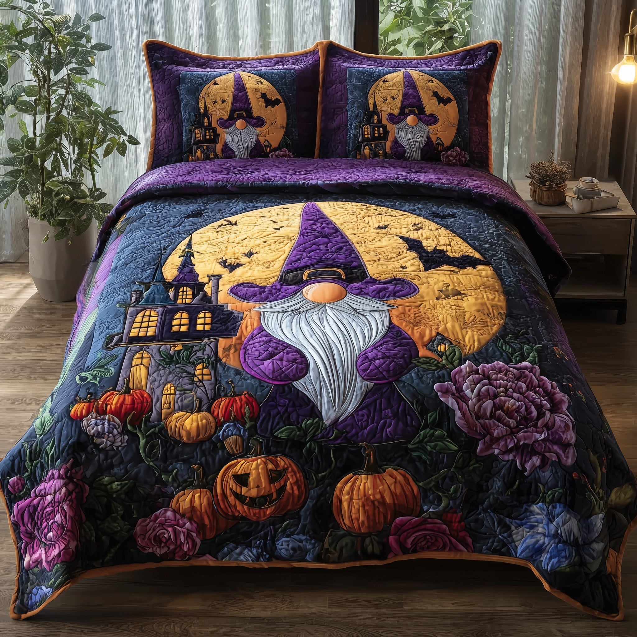 Halloween Gnomes Quilted Bedding Set Elegant Bedding