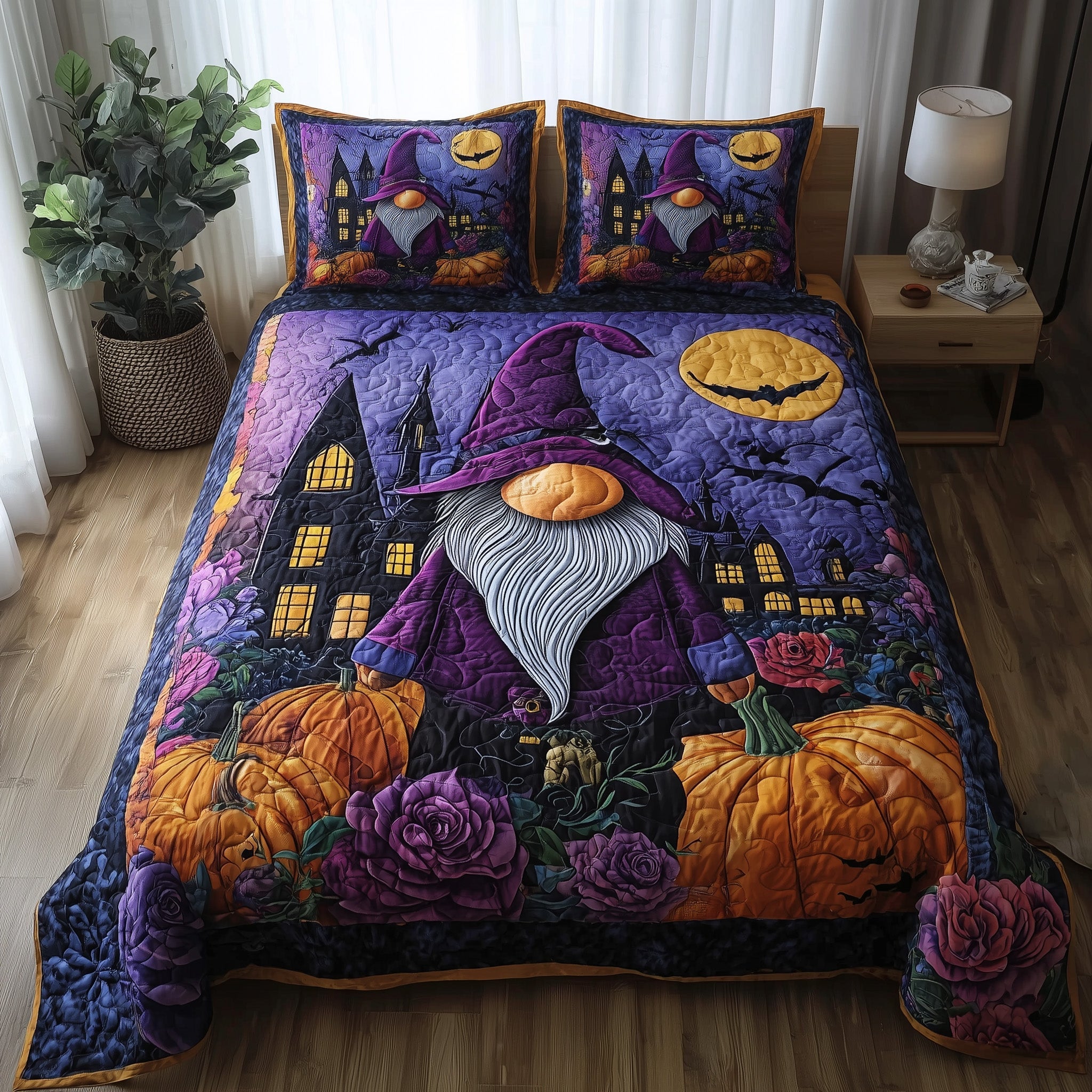 Halloween Gnomes Quilted Bedding Set Unique Pattern
