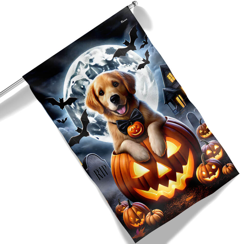Halloween Golden Retriever Dog Trick Or Treat Flag