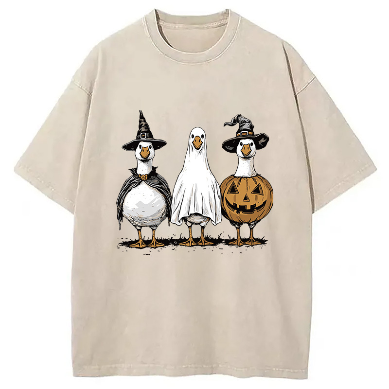 Halloween Goose Washed T-Shirt Unisex Streetwear Graphic Style Gifts For BFF