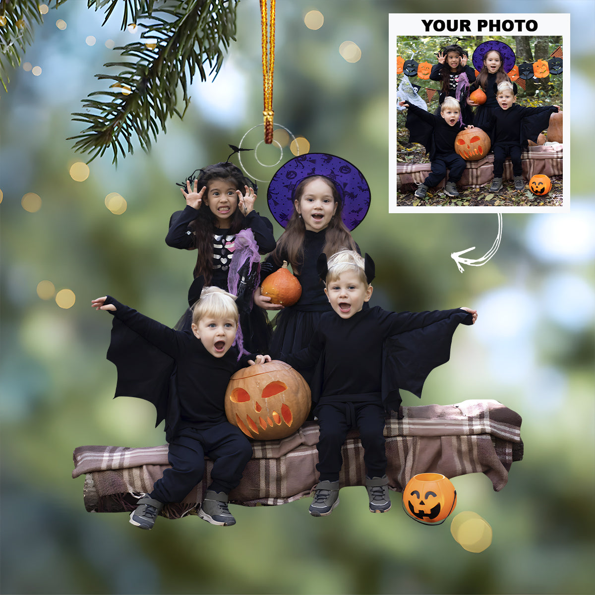 Halloween Grandkids Personalized Custom Photo Mica Ornament Christmas Gift For Family